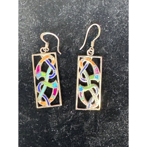 Sterling Silver Celtic Knot Dangle Earrings With Multicolor Enamel Detailing Rec - Picture 6 of 7